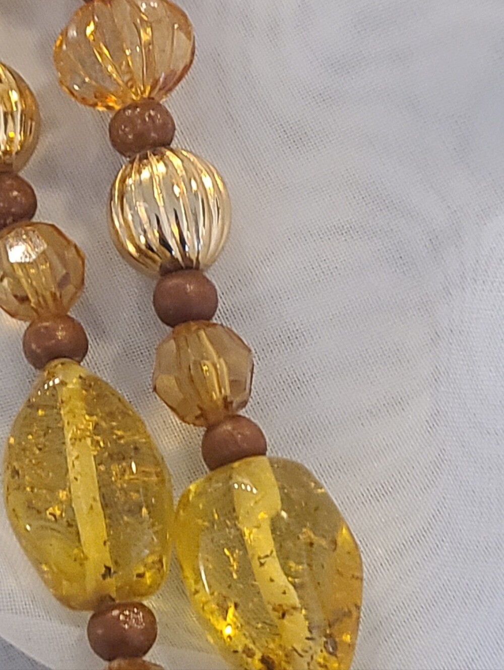 Vintage Amber Glass and Amber Beaded Resin Bead Chunky Boho Necklace 90s 36" - Picture 3 of 7